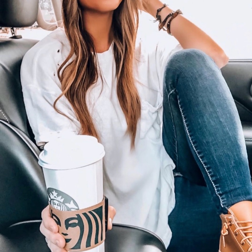 Distressed We The Free White Short Sleeve Tee